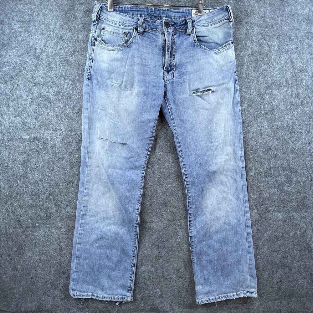 Buffalo David Bitton Buckle Jeans Men 32 BradyX Straight Stretch Ripped Thrashed